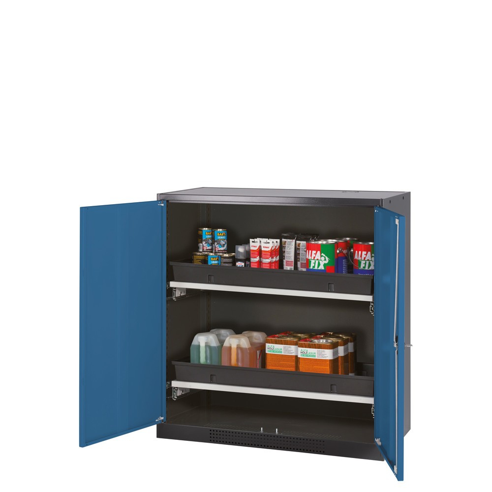 Produktabbildung: asecos® Chemikalien- und Giftschrank mit Tablarauszügen, HxBxT 1.105 x 1.055 x 520 mm, enzianblau