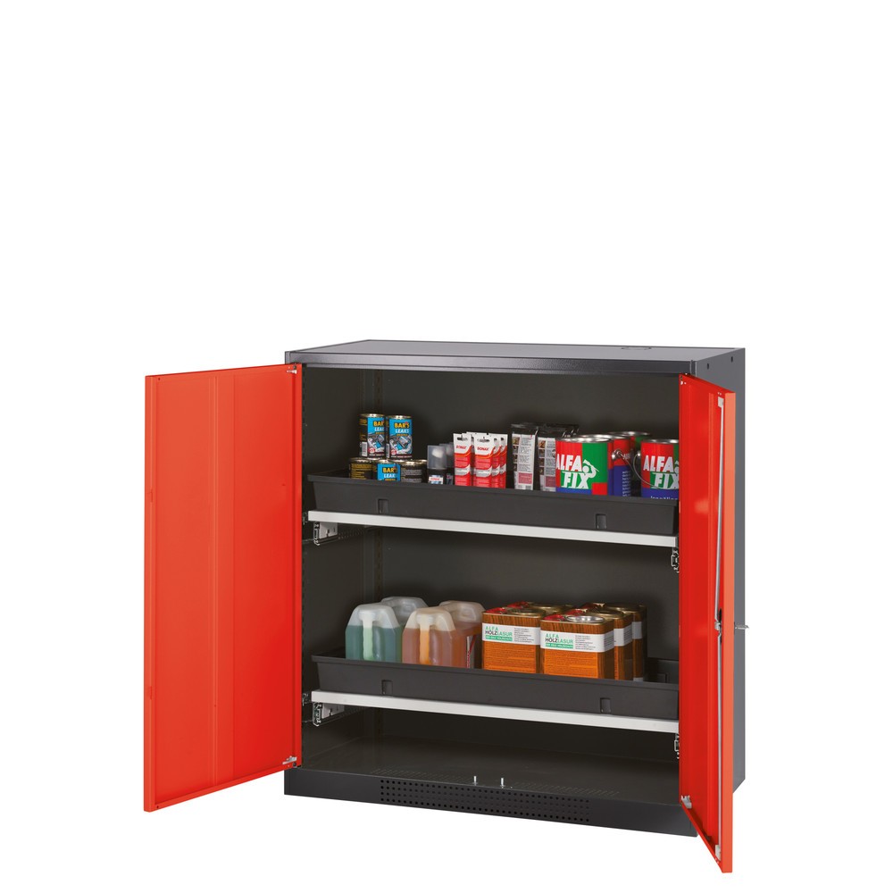 Produktabbildung: asecos® Chemikalien- und Giftschrank mit Tablarauszügen, HxBxT 1.105 x 1.055 x 520 mm, verkehrsrot