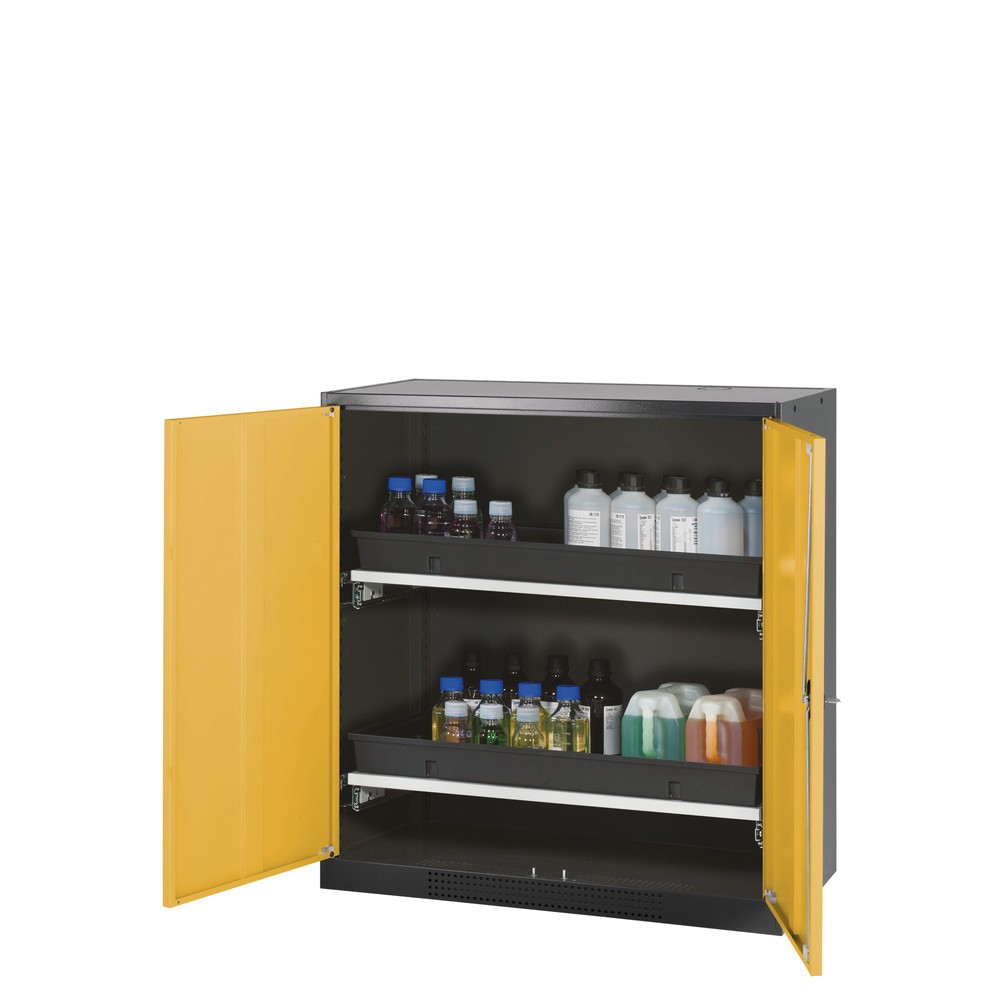 Produktabbildung: asecos® Chemikalien- und Giftschrank mit Tablarauszügen, HxBxT 1.105 x 1.055 x 520 mm, goldgelb