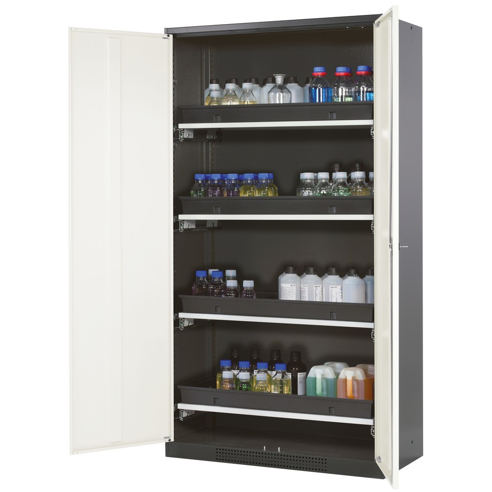 Produktabbildung: asecos® Chemikalien- und Giftschrank mit Tablarauszügen, HxBxT 1.950 x 1.055 x 520 mm, reinweiß