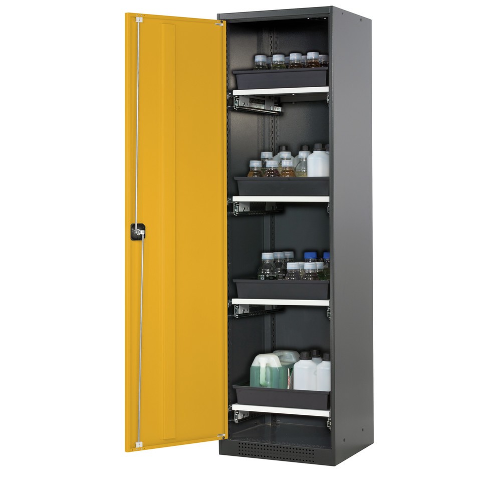 Produktabbildung: asecos® Chemikalien- und Giftschrank mit Tablarauszügen, HxBxT 1.950 x 545 x 520 mm, goldgelb