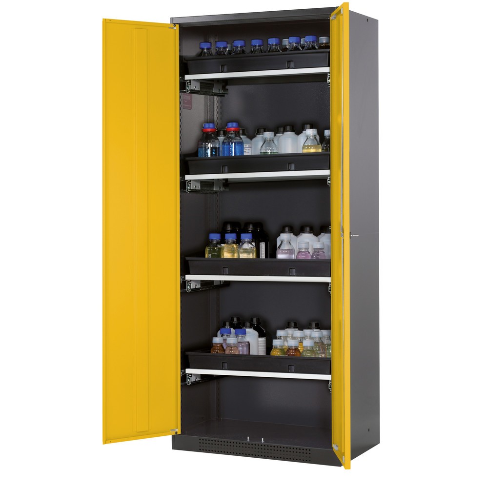 Produktabbildung: asecos® Chemikalien- und Giftschrank mit Tablarauszügen, HxBxT 1.950 x 810 x 520 mm, goldgelb