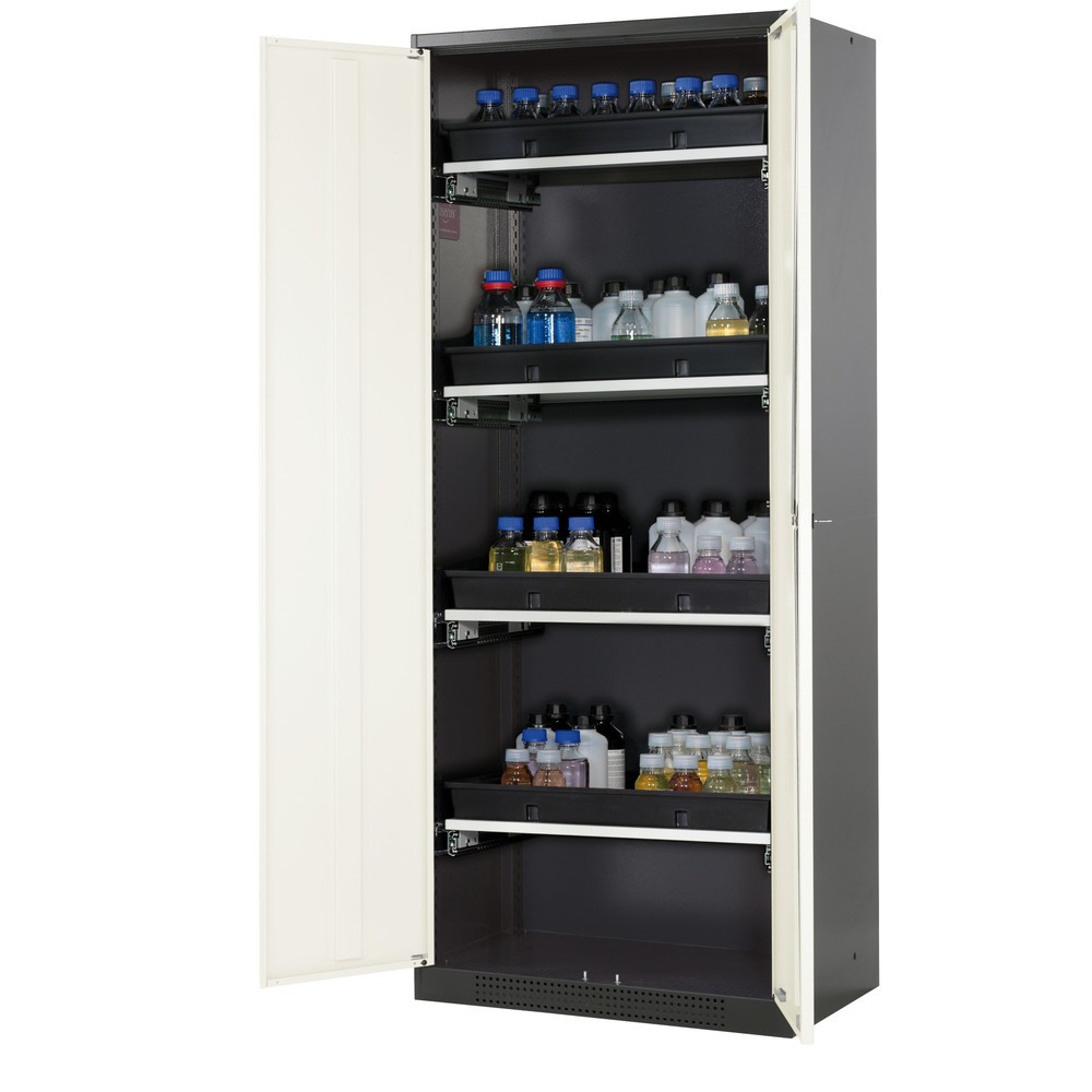 Produktabbildung: asecos® Chemikalien- und Giftschrank mit Tablarauszügen, HxBxT 1.950 x 810 x 520 mm, reinweiß