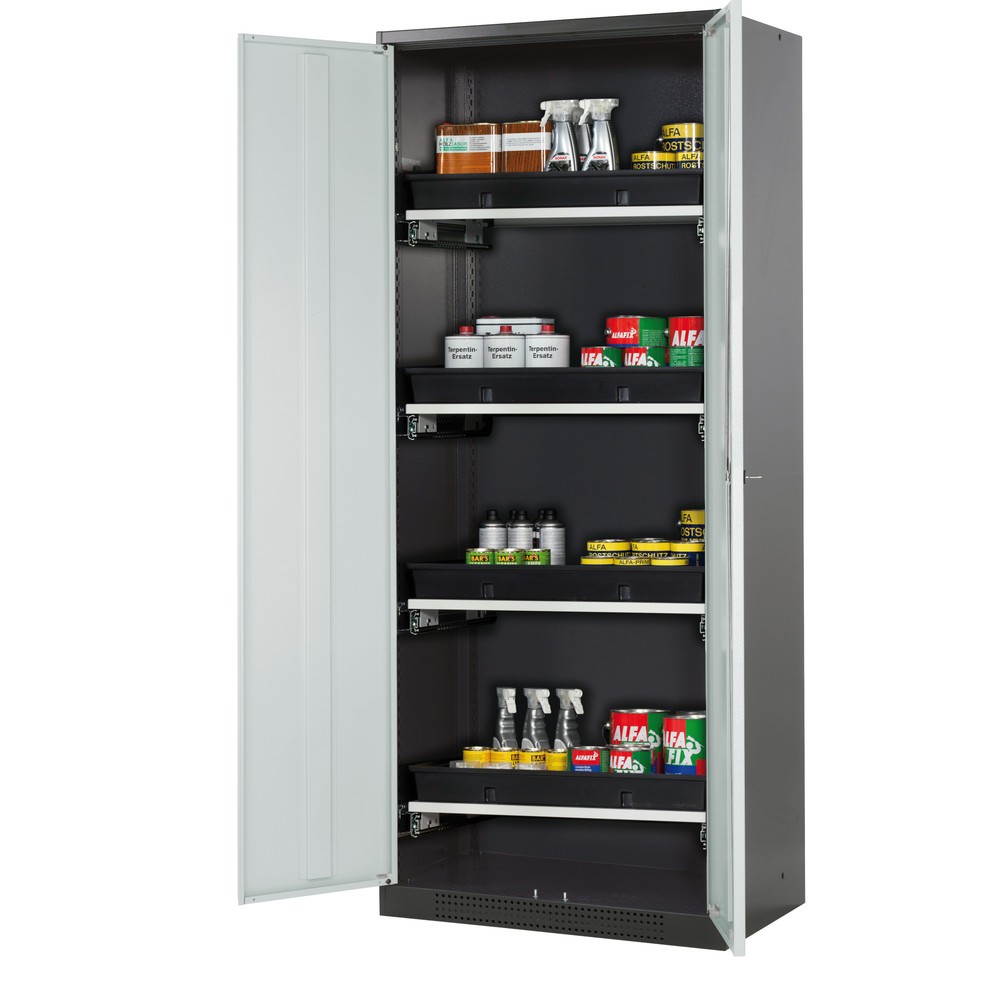 Produktabbildung: asecos® Chemikalien- und Giftschrank mit Tablarauszügen, HxBxT 1.950 x 810 x 520 mm, lichtgrau