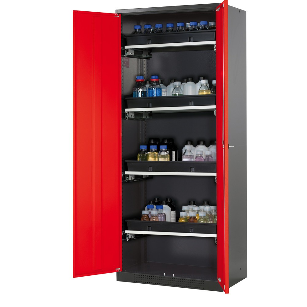 Produktabbildung: asecos® Chemikalien- und Giftschrank mit Tablarauszügen, HxBxT 1.950 x 810 x 520 mm, verkehrsrot
