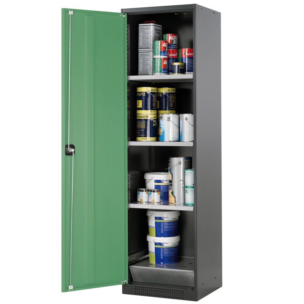 asecos® Chemikalienschrank CS-CLASSIC, mit Bodenauffangwanne mit Lochblech und 3 Fachböden, HxBxT 1.950 x 545 x 520 mm, resedagrün Produktabbildung: asecos® Chemikalienschrank CS-CLASSIC, mit Bodenauffangwanne mit Lochblech und 3 Fachböden, HxBxT 1.950 x 545 x 520 mm, resedagrün