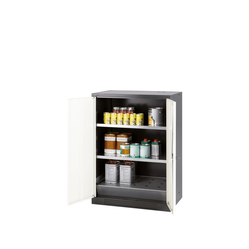 Produktabbildung: asecos® Chemikalienschrank CS-CLASSIC, mit Bodenauffangwanne mit Lochblech und 2 Fachböden, HxBxT 1.105 x 810 x 520 mm, reinweiß