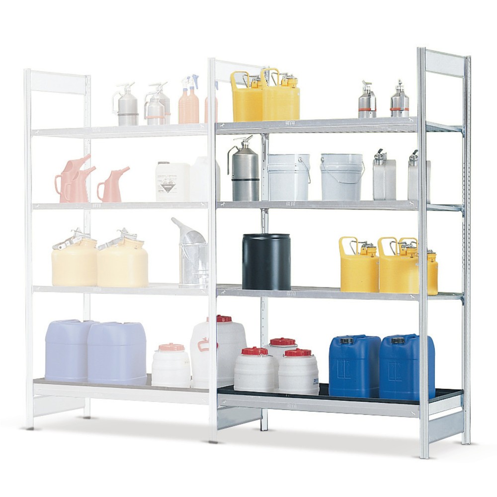 Produktabbildung: asecos® Gefahrstoffregal Anbaufeld, für gewässergefährdende, aggressive Flüssigkeiten, 1 Auffangwanne à 28 l