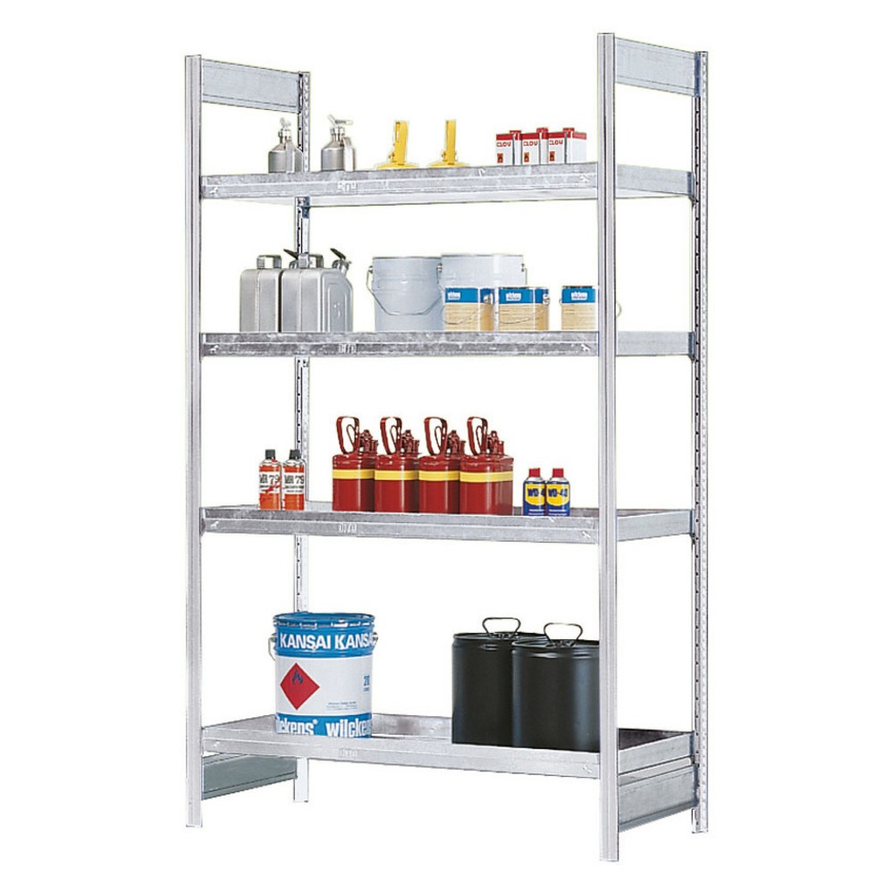 Produktabbildung: asecos® Gefahrstoffregal, für gewässergefährdende Flüssigkeiten, 4 Stahlwannen à 30 l, Anbaufeld
