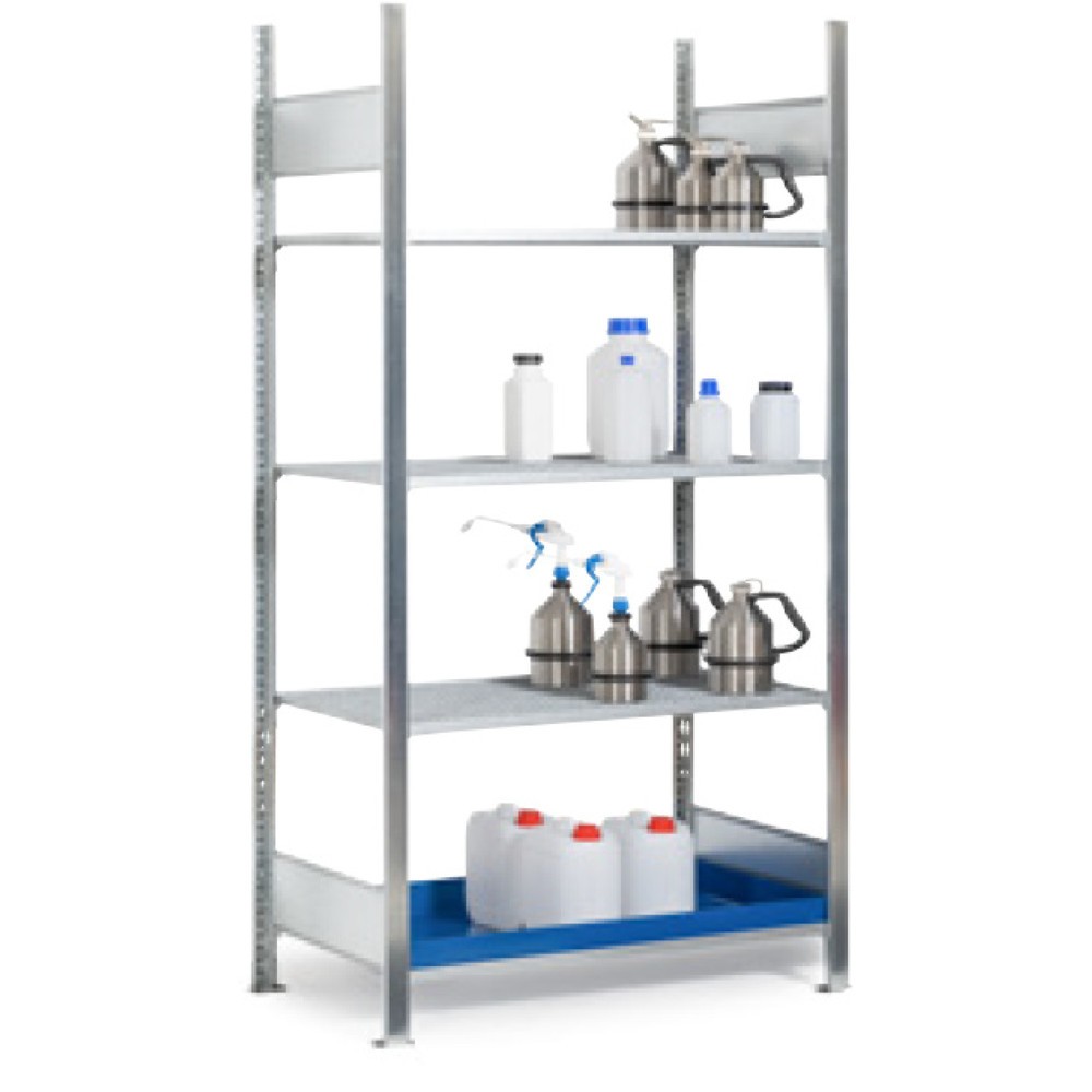 Produktabbildung: asecos® Gefahrstoffregal für gewässergefährdende und entzündbare Flüssigkeiten, 1 Auffangwanne à 30 l, Anbaufeld