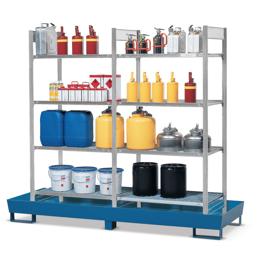 Produktabbildung: asecos® Gefahrstoffregal für gewässergefährdende und entzündbare Flüssigkeiten, mit Standwanne lackiert, 4 Gitterroste