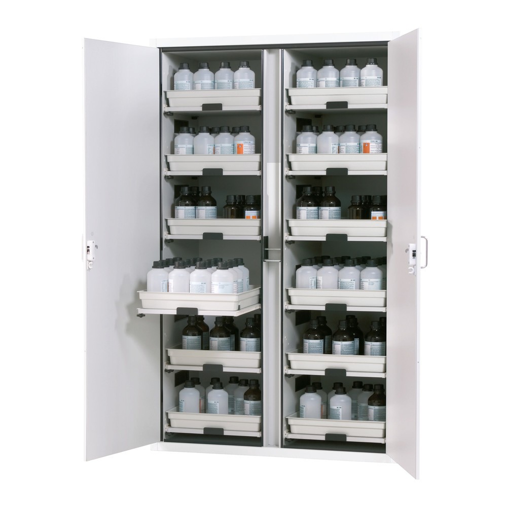 Produktabbildung Nr. 1: asecos® Säuren- u. Laugenschrank CLASSIC, HxBxT 1.965 x 1.197 x 603 mm, 12x Tablarauszug mit PP-Wanne, laborweiß