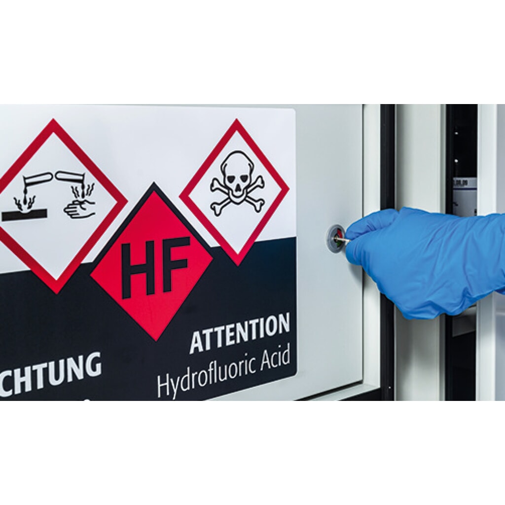 Produktabbildung Nr. 3: asecos® Säuren- u. Chemikalienschrank CLASSIC, HxBxT 1.965 x 1.197 x 603 mm, 9x Tablarauszug mit PP-Wanne, 1x Einbaufach mit PE-Wanne, lichtgrau