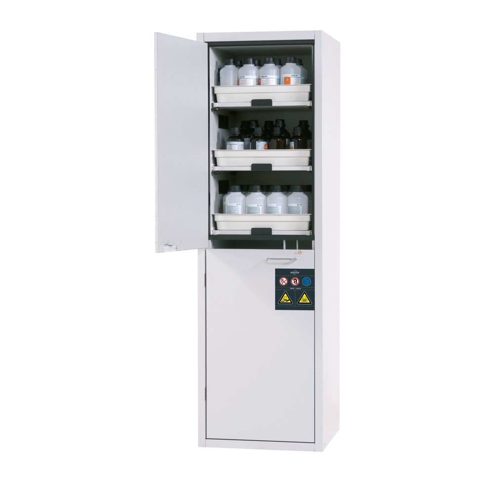 Produktabbildung Nr. 1: asecos® Säuren- u. Laugenschrank CLASSIC, HxBxT 1.965 x 597 x 603 mm, 6x Tablarauszug mit PP-Wanne, lichtgrau