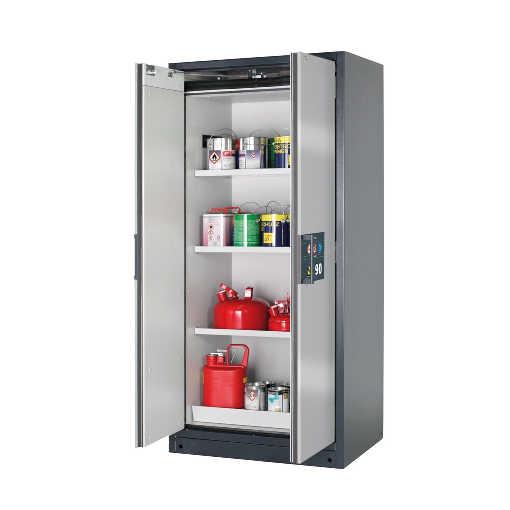 Produktabbildung: asecos® Brandschutzschrank Q-PEGASUS/Typ 90, 3 Fachböden, HxBxT 1.953 x 893 x 615 mm, silber