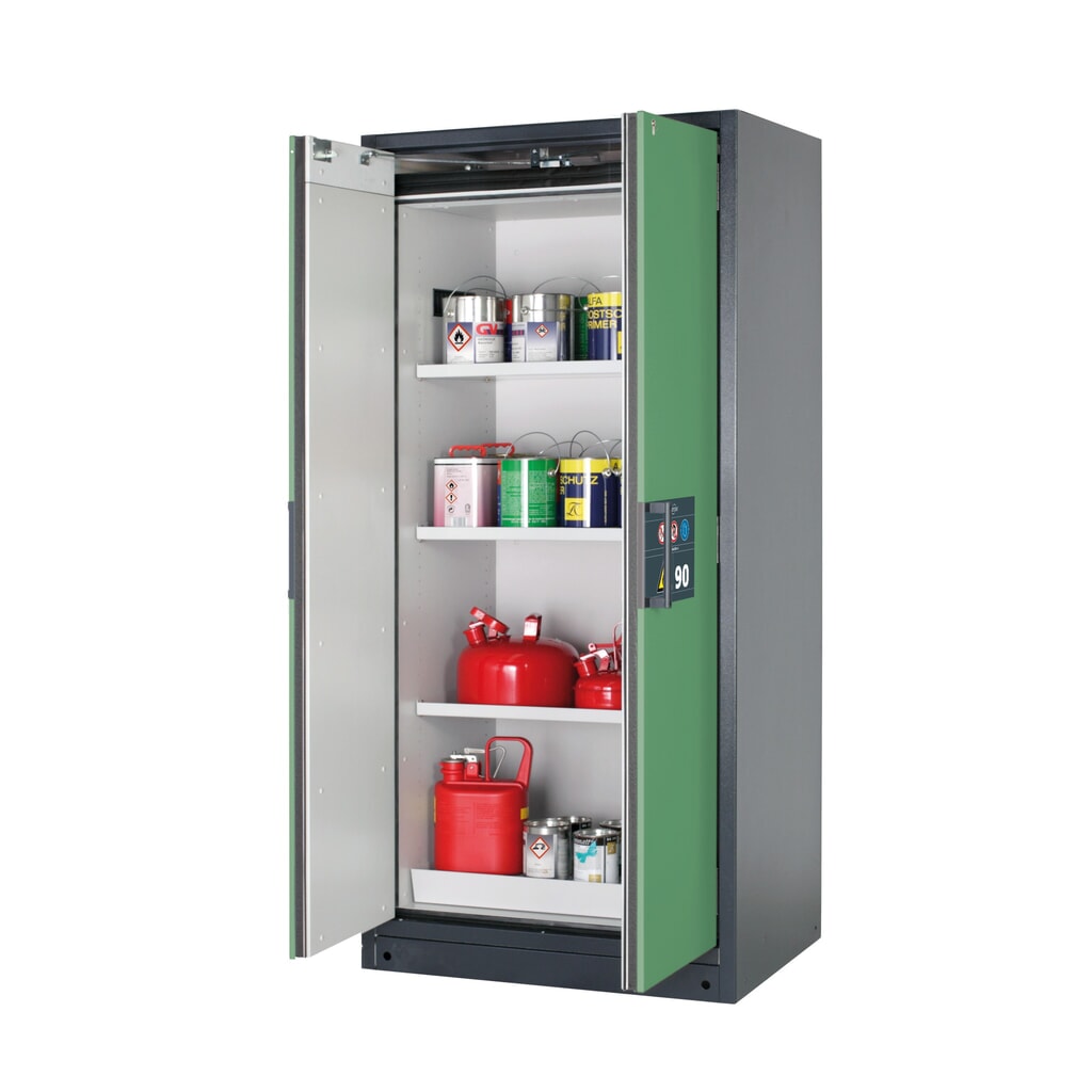 Produktabbildung: asecos® Brandschutzschrank Q-PEGASUS/Typ 90, 3 Fachböden, HxBxT 1.953 x 893 x 615 mm, resedagrün