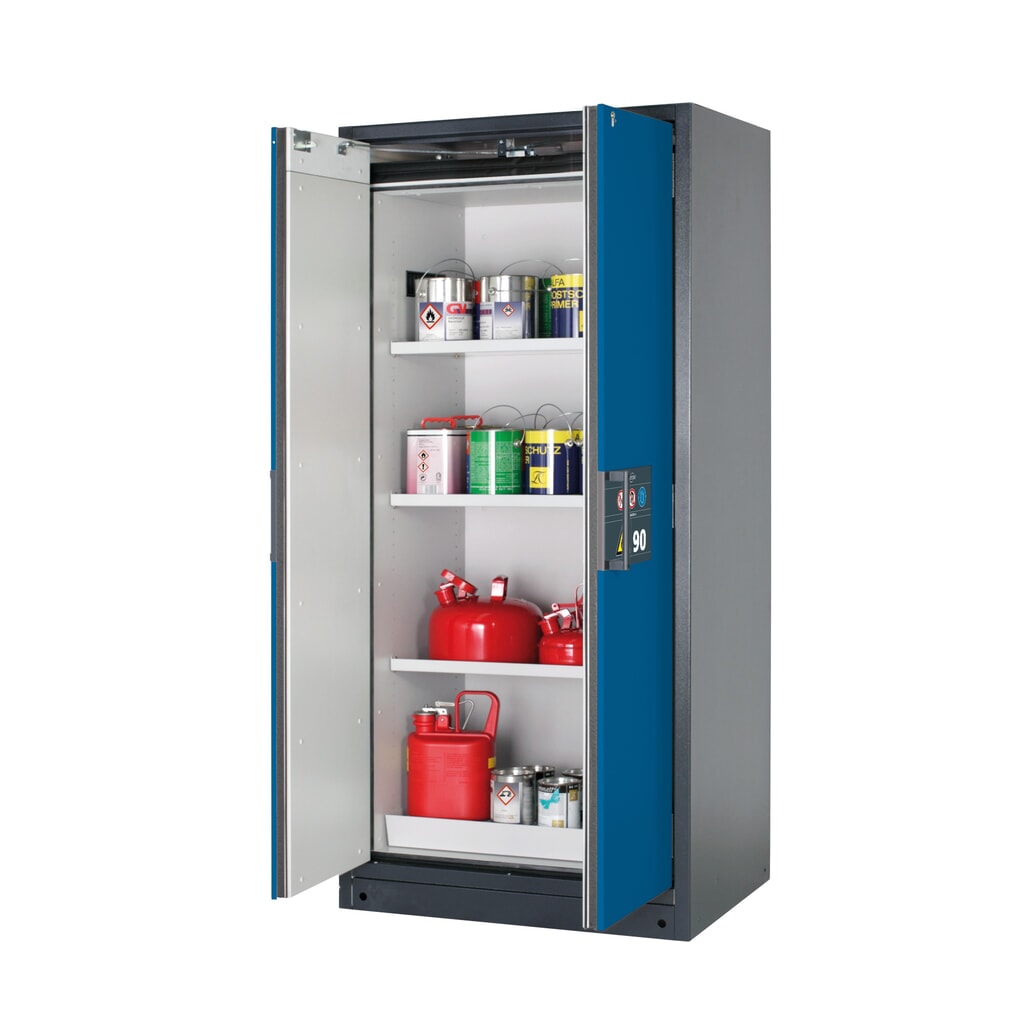 Produktabbildung: asecos® Brandschutzschrank Q-PEGASUS/Typ 90, 3 Fachböden, HxBxT 1.953 x 893 x 615 mm, enzianblau