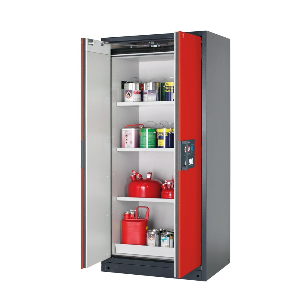 asecos® Brandschutzschrank Q-PEGASUS/Typ 90, 3 Fachböden, HxBxT 1.953 x 893 x 615 mm, verkehrsrot Produktabbildung: asecos® Brandschutzschrank Q-PEGASUS/Typ 90, 3 Fachböden, HxBxT 1.953 x 893 x 615 mm, verkehrsrot