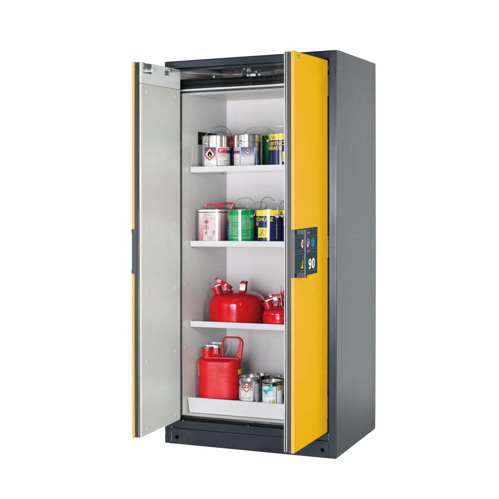 asecos® Brandschutzschrank Q-PEGASUS/Typ 90, 3 Fachböden, HxBxT 1.953 x 893 x 615 mm, goldgelb Produktabbildung: asecos® Brandschutzschrank Q-PEGASUS/Typ 90, 3 Fachböden, HxBxT 1.953 x 893 x 615 mm, goldgelb