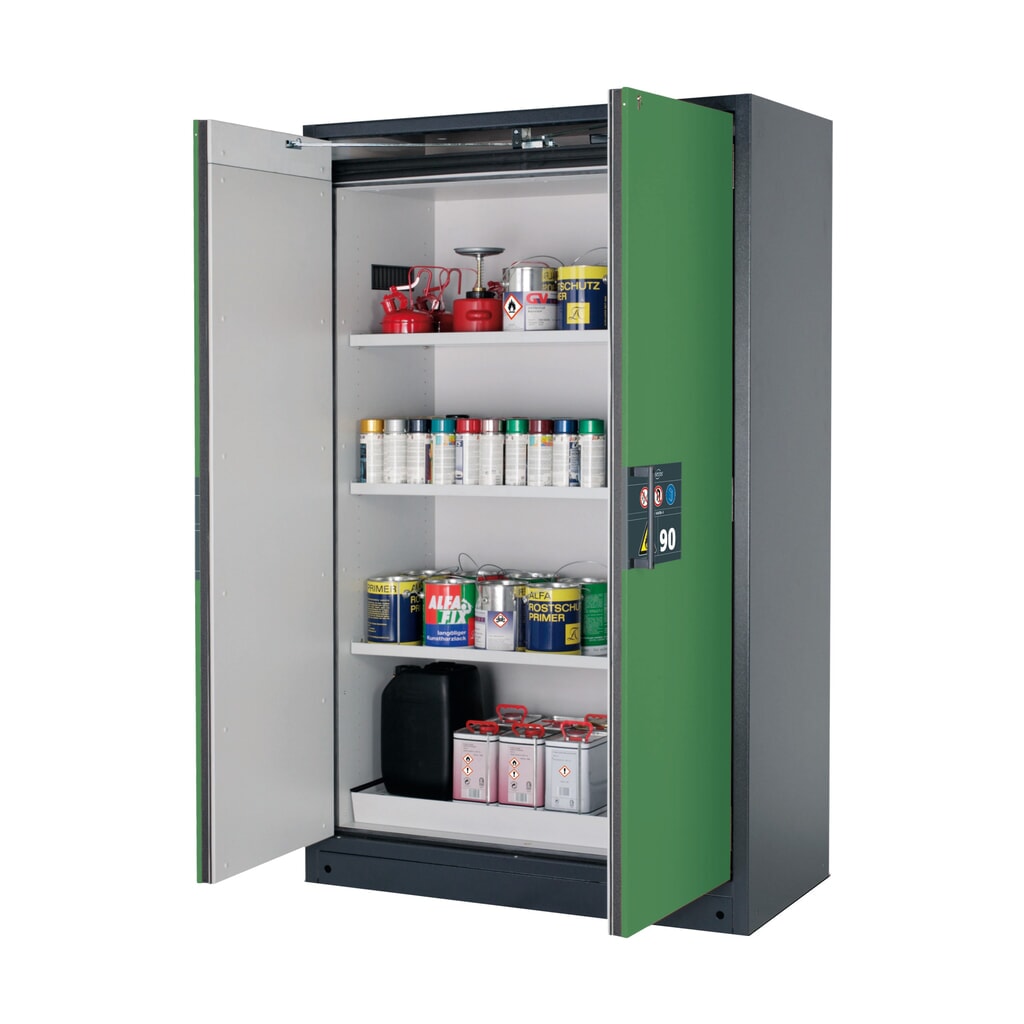 asecos® Brandschutzschrank Q-PEGASUS/Typ 90, 3 Fachböden, HxBxT 1.953 x 1.193 x 615 mm, resedagrün Produktabbildung: asecos® Brandschutzschrank Q-PEGASUS/Typ 90, 3 Fachböden, HxBxT 1.953 x 1.193 x 615 mm, resedagrün