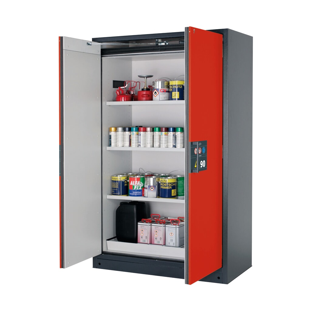 Produktabbildung: asecos® Brandschutzschrank Q-PEGASUS/Typ 90, 3 Fachböden, HxBxT 1.953 x 1.193 x 615 mm, verkehrsrot