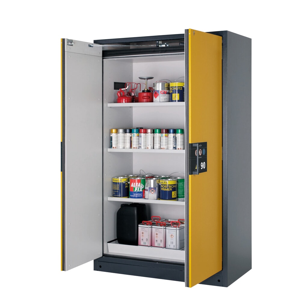 asecos® Brandschutzschrank Q-PEGASUS/Typ 90, 3 Fachböden, HxBxT 1.953 x 1.193 x 615 mm, goldgelb Produktabbildung: asecos® Brandschutzschrank Q-PEGASUS/Typ 90, 3 Fachböden, HxBxT 1.953 x 1.193 x 615 mm, goldgelb