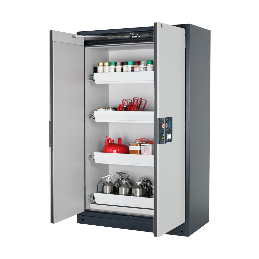Produktabbildung: asecos® Brandschutzschrank Q-PEGASUS/Typ 90, 4 Auszugswannen, HxBxT 1.953 x 1.193 x 615 mm, lichtgrau