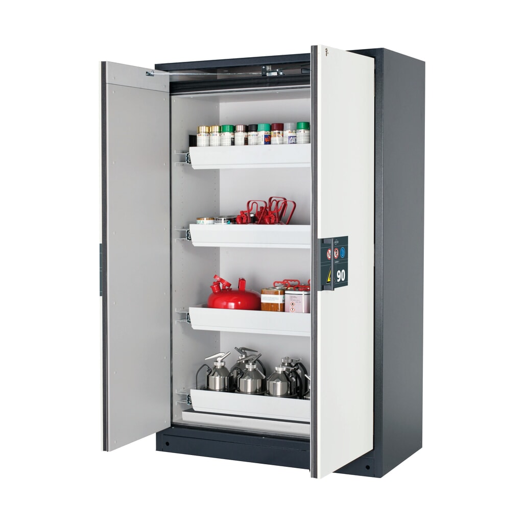 asecos® Brandschutzschrank Q-PEGASUS/Typ 90, 4 Auszugswannen, HxBxT 1.953 x 1.193 x 615 mm, reinweiß Produktabbildung: asecos® Brandschutzschrank Q-PEGASUS/Typ 90, 4 Auszugswannen, HxBxT 1.953 x 1.193 x 615 mm, reinweiß