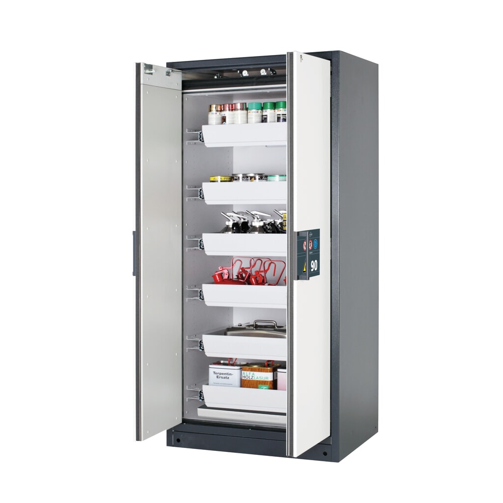 asecos® Brandschutzschrank Q-PEGASUS/Typ 90, 6 Auszugswannen, HxBxT 1.953 x 893 x 615 mm, reinweiß Produktabbildung: asecos® Brandschutzschrank Q-PEGASUS/Typ 90, 6 Auszugswannen, HxBxT 1.953 x 893 x 615 mm, reinweiß