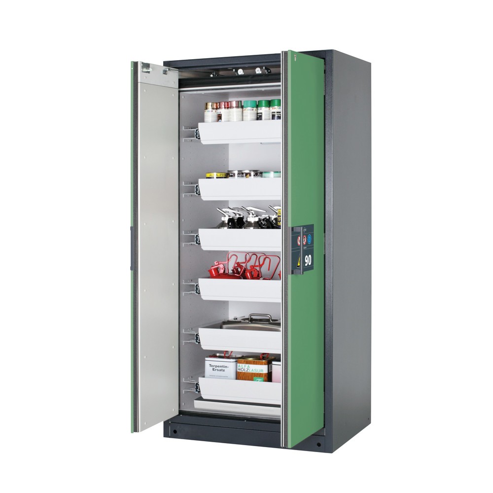Produktabbildung: asecos® Sicherheitsschrank Q-PEGASUS/Typ 90, 6 Auszugswannen, HxBxT 1.953 x 893 x 615 mm, resedagrün