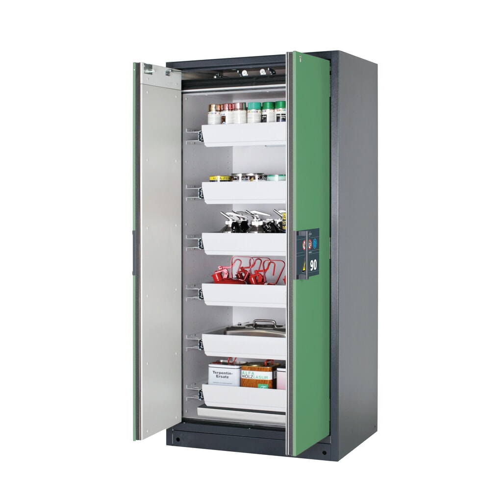 Produktabbildung: asecos® Brandschutzschrank Q-PEGASUS/Typ 90, 6 Auszugswannen, HxBxT 1.953 x 893 x 615 mm, resedagrün