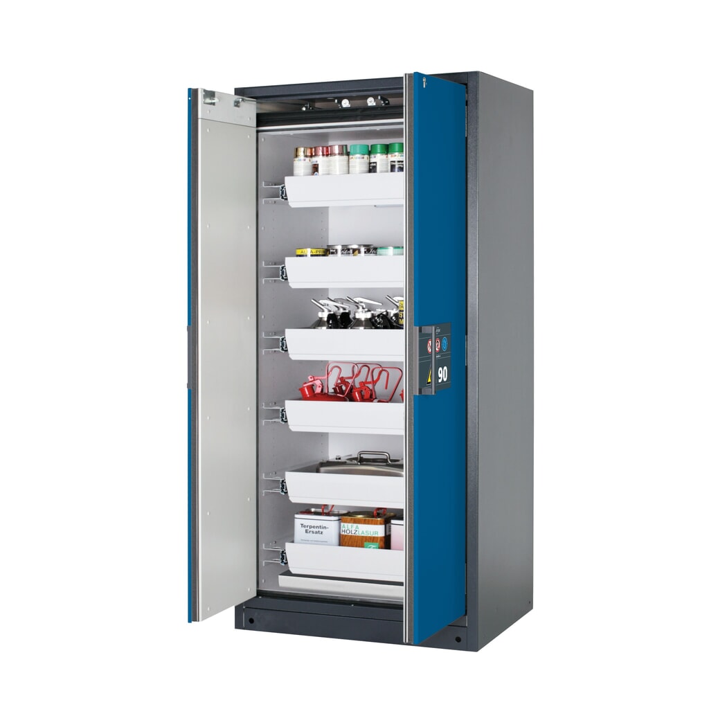 Produktabbildung: asecos® Brandschutzschrank Q-PEGASUS/Typ 90, 6 Auszugswannen, HxBxT 1.953 x 893 x 615 mm, enzianblau