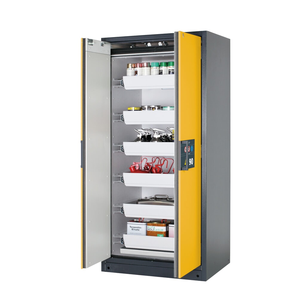 asecos® Brandschutzschrank Q-PEGASUS/Typ 90, 6 Auszugswannen, HxBxT 1.953 x 893 x 615 mm, goldgelb Produktabbildung: asecos® Brandschutzschrank Q-PEGASUS/Typ 90, 6 Auszugswannen, HxBxT 1.953 x 893 x 615 mm, goldgelb