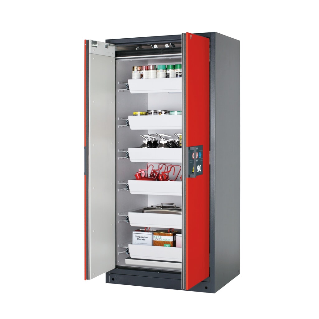 asecos® Brandschutzschrank Q-PEGASUS/Typ 90, 6 Auszugswannen, HxBxT 1.953 x 893 x 615 mm, verkehrsrot Produktabbildung: asecos® Brandschutzschrank Q-PEGASUS/Typ 90, 6 Auszugswannen, HxBxT 1.953 x 893 x 615 mm, verkehrsrot