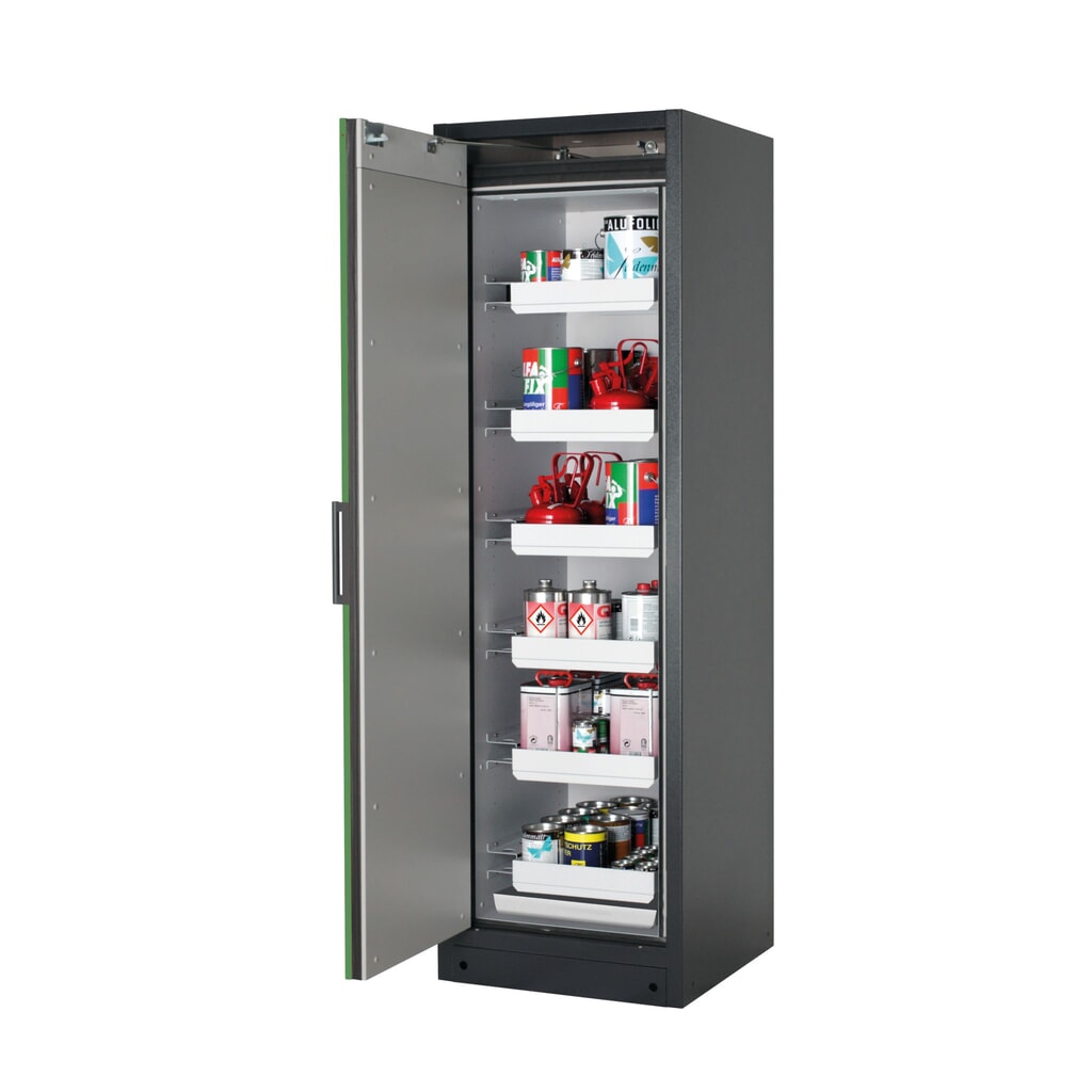 asecos® Brandschutzschrank Q-PEGASUS/Typ 90, 6 Auszugswannen, HxBxT 1.953 x 599 x 615 mm, resedagrün Produktabbildung: asecos® Brandschutzschrank Q-PEGASUS/Typ 90, 6 Auszugswannen, HxBxT 1.953 x 599 x 615 mm, resedagrün