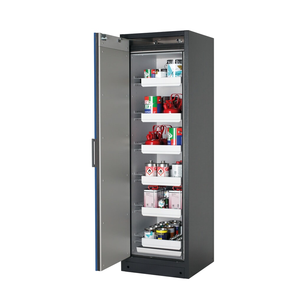 asecos® Brandschutzschrank Q-PEGASUS/Typ 90, 6 Auszugswannen, HxBxT 1.953 x 599 x 615 mm, enzianblau Produktabbildung: asecos® Brandschutzschrank Q-PEGASUS/Typ 90, 6 Auszugswannen, HxBxT 1.953 x 599 x 615 mm, enzianblau