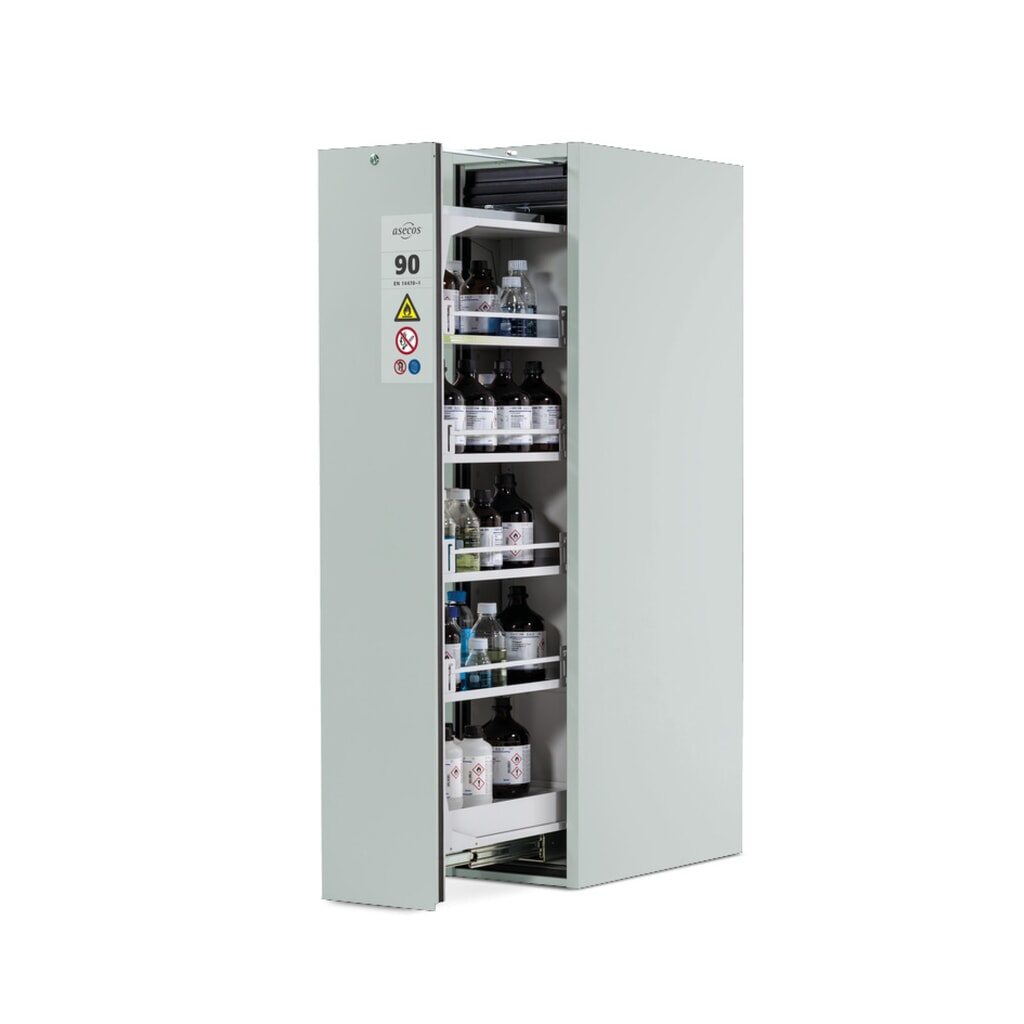 Produktabbildung: asecos® Brandschutzschrank V-MOVE-90 mit Vertikalauszug, HxBxT 1.966 x 449 x 860 mm, lichtgrau