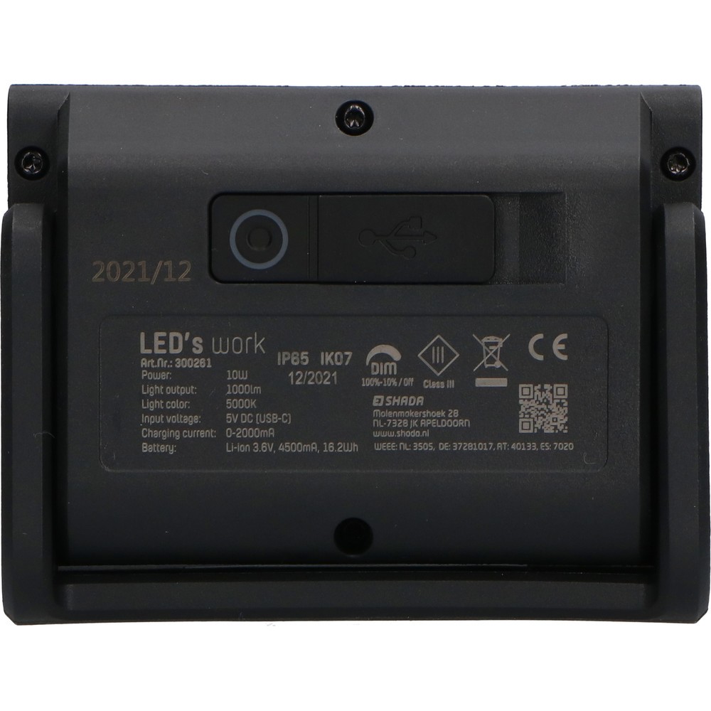 Produktabbildung Nr. 13: Aufladbare Arbeitsleuchte - 10W 1000lm 5000K IP65 16,20Wh - Lithium-Ionen