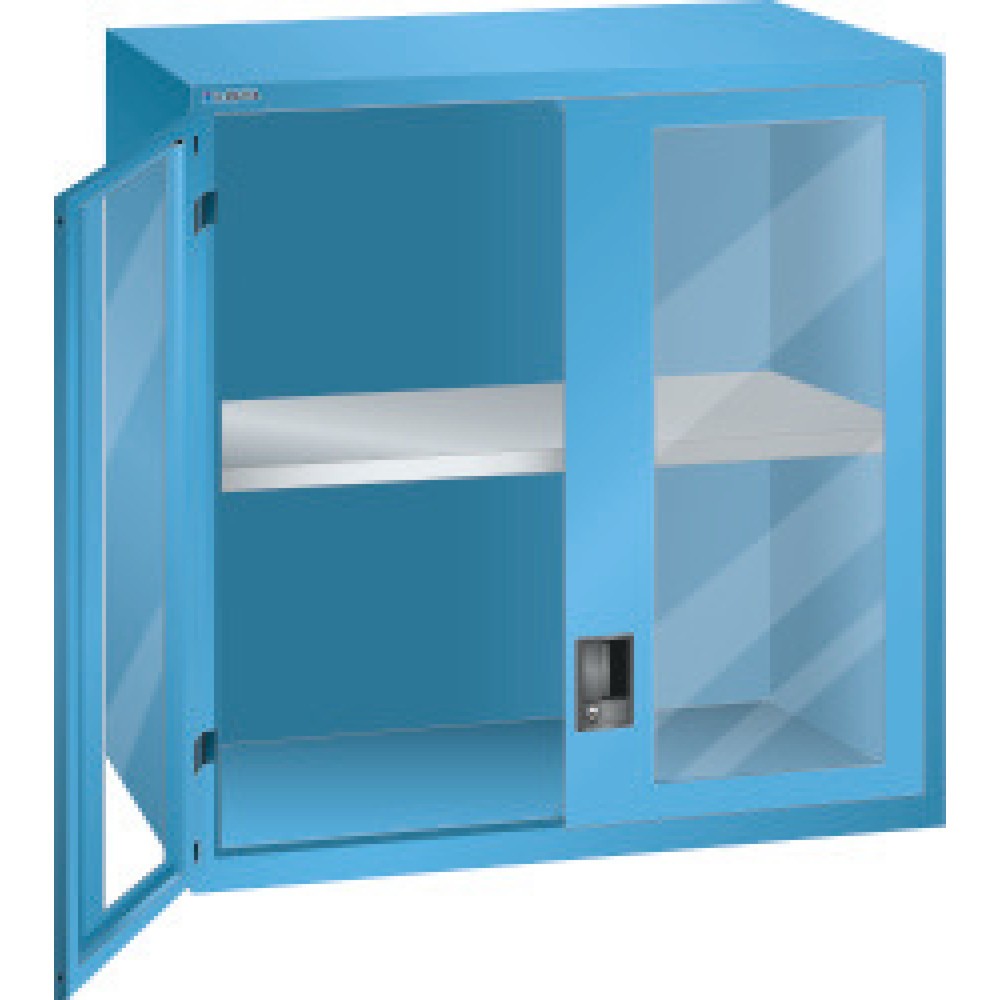Produktabbildung: Aufsatz-Flügeltürschrank mit Sichtfenster für LISTA Schubladenschrank, HxBxT 1.000 x 1.023 x 725 mm, lichtblau