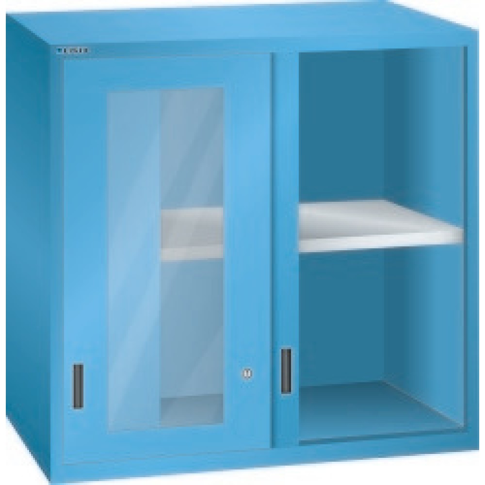 Produktabbildung: Aufsatz-Schiebetürschrank mit Sichtfenster für LISTA Büroschrank, HxBxT 1.000 x 1.023 x 725 mm, lichtblau