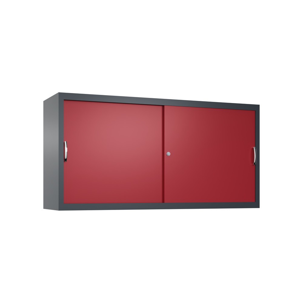 Produktabbildung Nr. 1: Aufsatzschrank für C+P Werkstatt-Schiebetürenschrank, 2 Fachböden, HxBxT 790 x 1.600 x 400 mm, Trennwand, anthrazitgrau, rubinrot