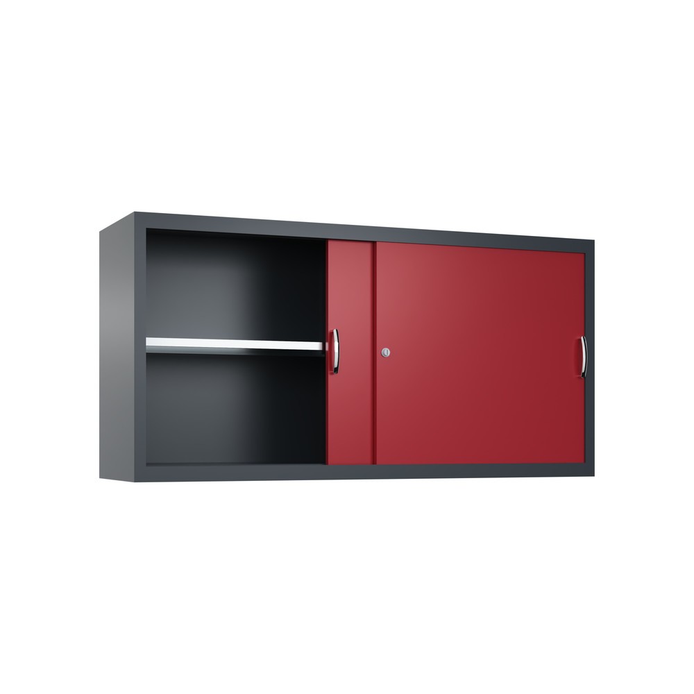 Produktabbildung Nr. 2: Aufsatzschrank für C+P Werkstatt-Schiebetürenschrank, 2 Fachböden, HxBxT 790 x 1.600 x 400 mm, Trennwand, anthrazitgrau, rubinrot