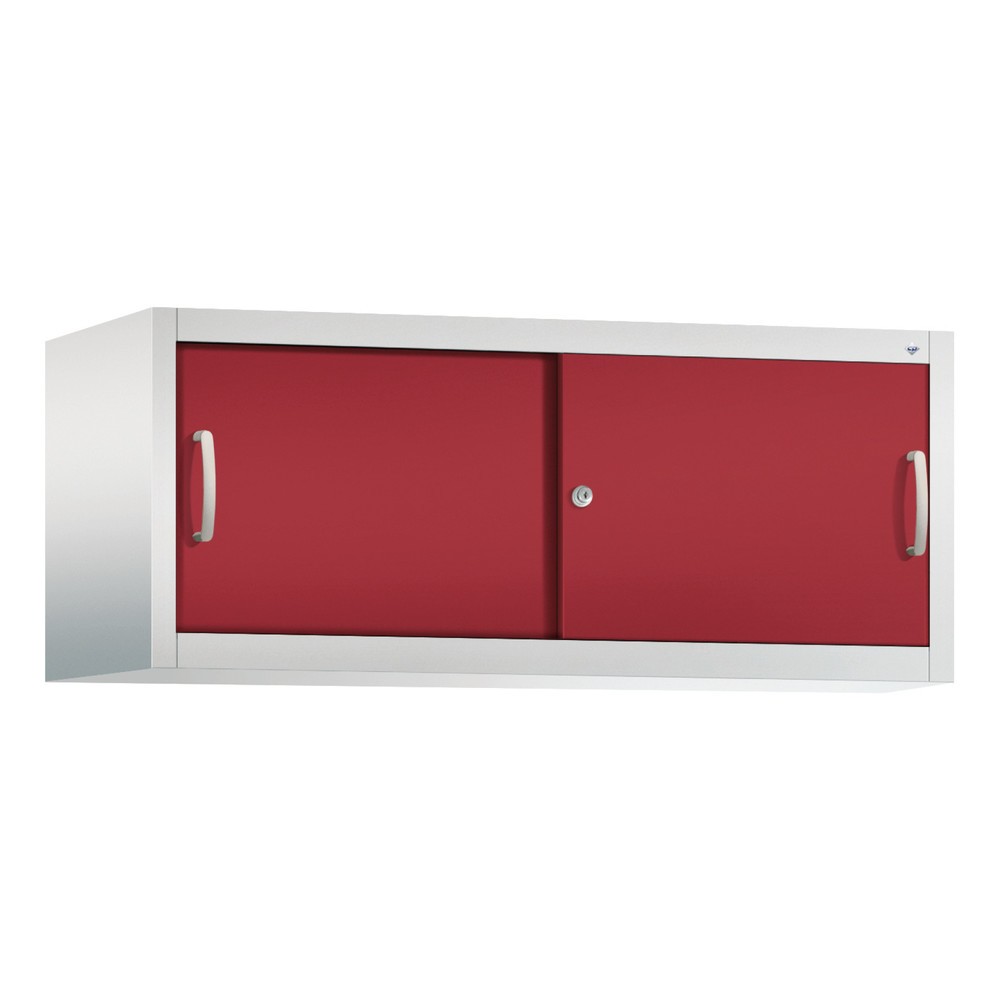 Produktabbildung: Aufsatzschrank für C+P Werkstatt-Schiebetürenschrank, HxBxT 500 x 1.200 x 500 mm, lichtgrau, rubinrot
