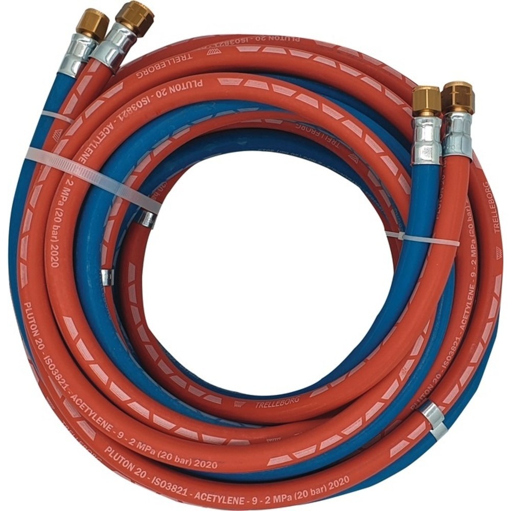 Produktabbildung: Autogengasschlauch, Wandstärke 5 / 3,5 mm, Länge 5 m Innen-Ø 6 / 9 mm, blau / rot