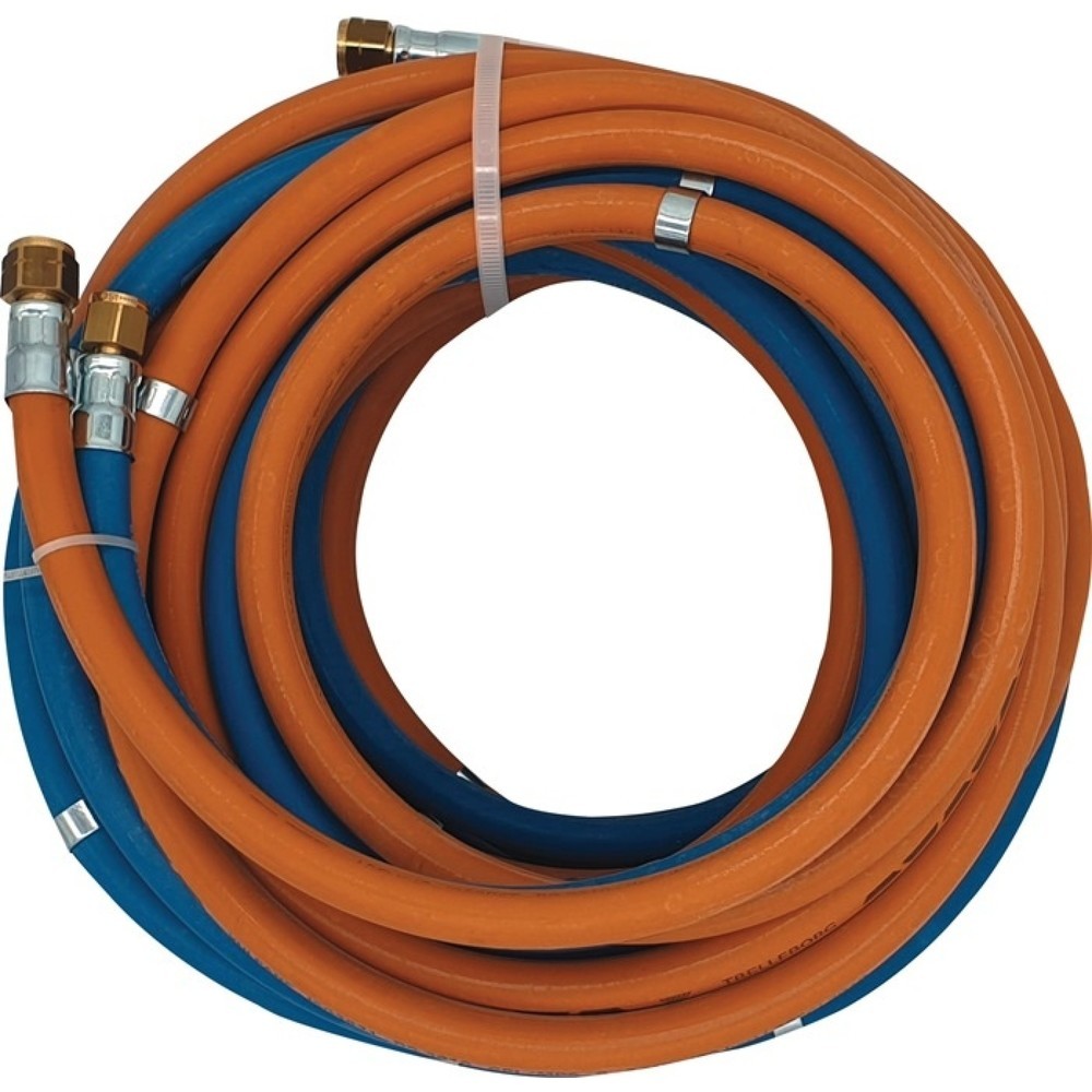 Produktabbildung: Autogengasschlauch, 1/4″ RH / 3/8″ LH, 6 / 9x5 / 3,5mm, montiert mit Schlauchordner Länge 5 m