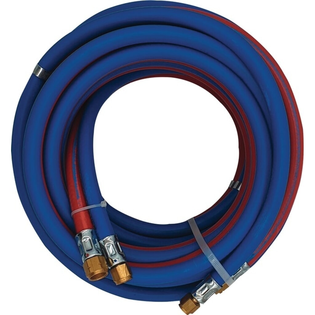 Autogenzwillingsschlauch, Wandstärke 5 / 3,5 mm, Länge 5 m Innen-Ø 6 / 9 mm, blau / rot Produktabbildung: Autogenzwillingsschlauch, Wandstärke 5 / 3,5 mm, Länge 5 m Innen-Ø 6 / 9 mm, blau / rot