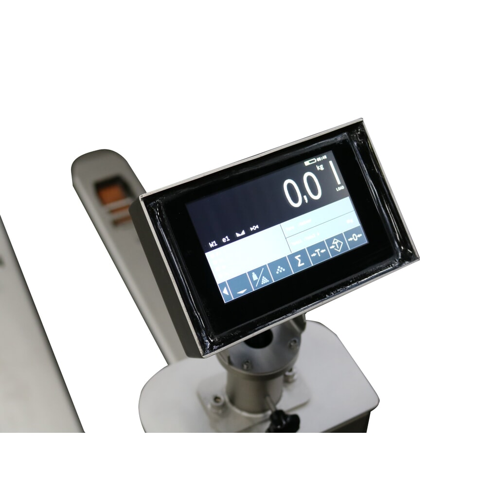 Ravas Edelstahl-Hubwagen mit Waage INOX PRO mit Mehrbereichsanzeige Touch, TK 2.000 kg, GL 1.150 mm, Polyamid, Tandemrollen Produktabbildung Nr. 2: Ravas Edelstahl-Hubwagen mit Waage INOX PRO mit Mehrbereichsanzeige Touch, TK 2.000 kg, GL 1.150 mm, Polyamid, Tandemrollen