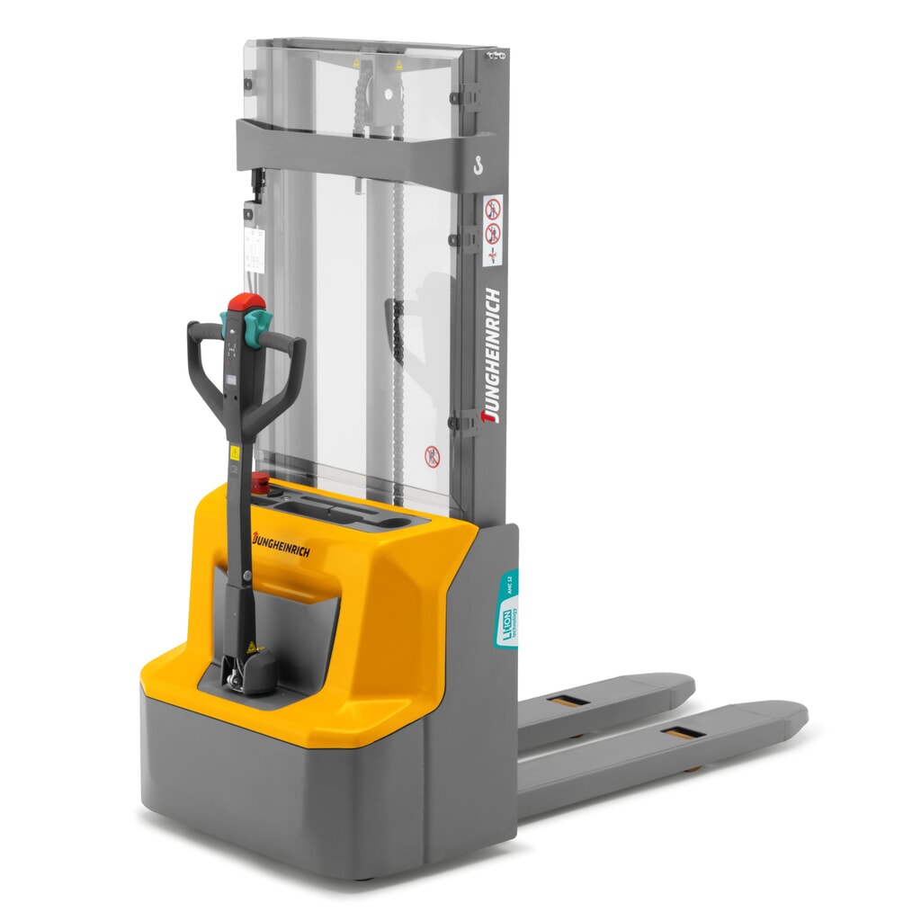 Jungheinrich Lithium-Ionen-Hochhubwagen AMC 12, Tragfähigkeit 1200 kg, Zweifach-Teleskop-Hubgerüst, Hubhöhe 2600 mm Produktabbildung: Jungheinrich Lithium-Ionen-Hochhubwagen AMC 12, Tragfähigkeit 1200 kg, Zweifach-Teleskop-Hubgerüst, Hubhöhe 2600 mm