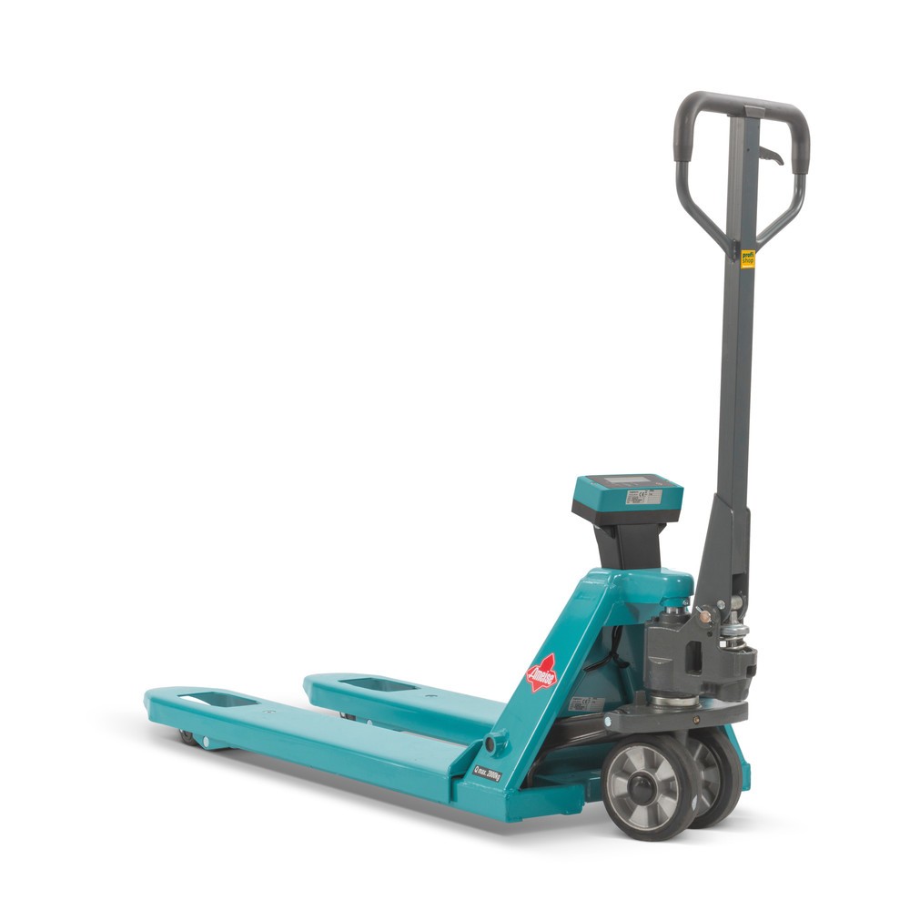 Produktabbildung Nr. 1: B-Ware Wiege-Hubwagen Ameise®, TK 2.000 kg, 1 kg-Schritte, Tandemrollen, RAL 5018 türkisblau