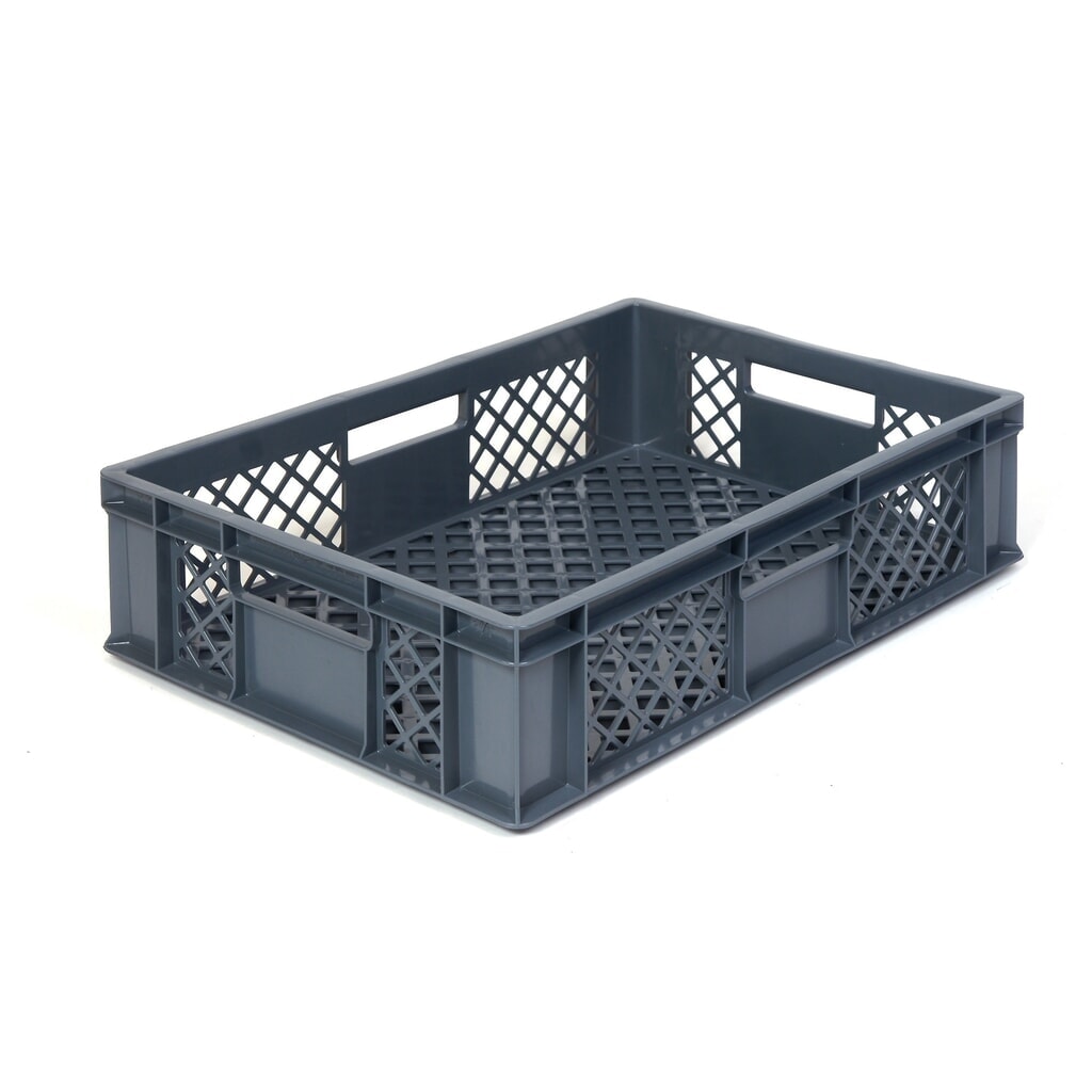 Alpha Eurobox aus PE, Bäckerkiste mit durchbrochenen Wänden, HxBxT 150 x 400 x 600 mm, grau Produktabbildung: Alpha Eurobox aus PE, Bäckerkiste mit durchbrochenen Wänden, HxBxT 150 x 400 x 600 mm, grau